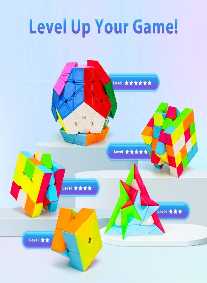 مجموعة مكعبات السرعة من AuntyFey، عبوة من 5 مكعبات سحرية سريعة بأحجام 3x3 و2x2 و4x4، ومكعب هرمي Megaminx بدون ملصقات للأطفال الصغار والكبار، مجموعة مكعبات ألغاز للأطفال - Image 4